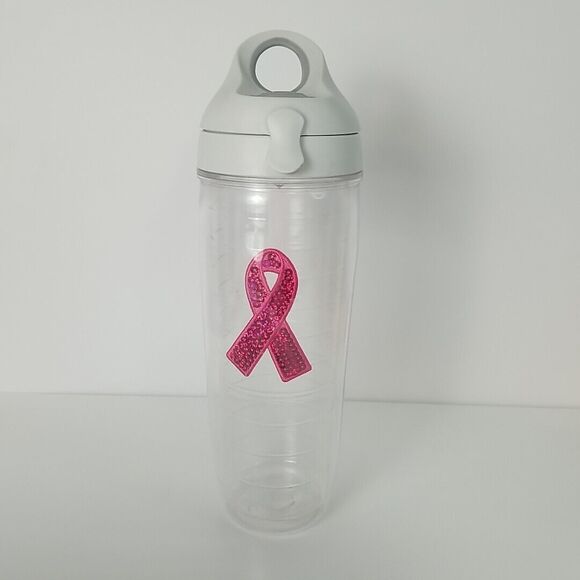 24 oz Tervis Tumbler Pink Breast Cancer Ribbon Insulated Water Bottle w/ Lid - Picture 1 of 7